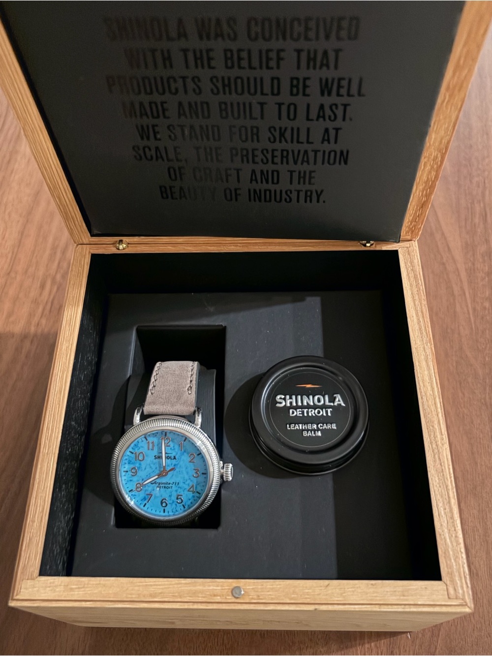 Shinola Blue Dial Leather Strap Watch